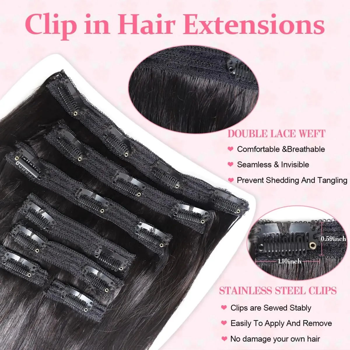 18/20/22inch Clip in Hair Extension 16 Cards 7pcs Straight Hair Clip-in Hair Extension Set for Women Synthetic Hair — image 4