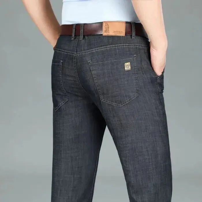 2026 New Seasons Lightweight Fit Straight Men's Jeans Classic Business Clothes Thin Cotton Elastic High Waist Casual — image 2