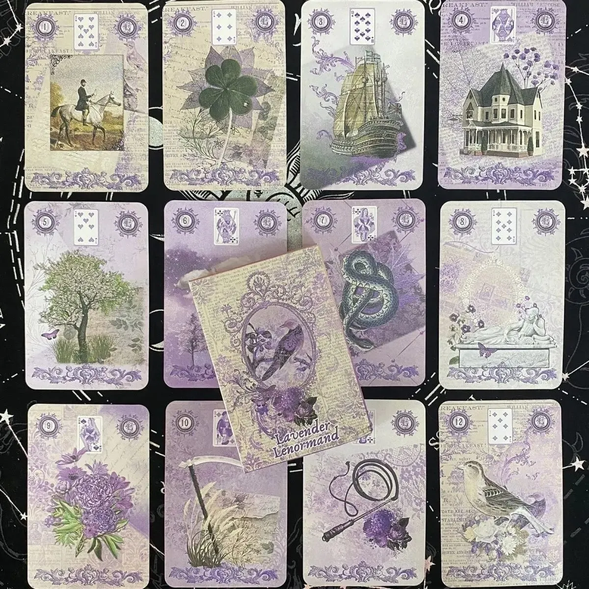 ลาเวนเดอร์ Lenormand Deck - 9*6 ซม. 36 การ์ด Vintage ภาพประกอบพฤกษศาสตร์ Shabby Chic สีม่วงความงาม Tarot ทางเลือก