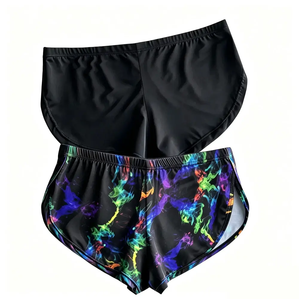 Men Galaxy Smoke Print Split Hem Ice Silk Trunks Low Rise Quick Dry Slim Lounge Shorts Lightweight Breathable Underwear for Gym