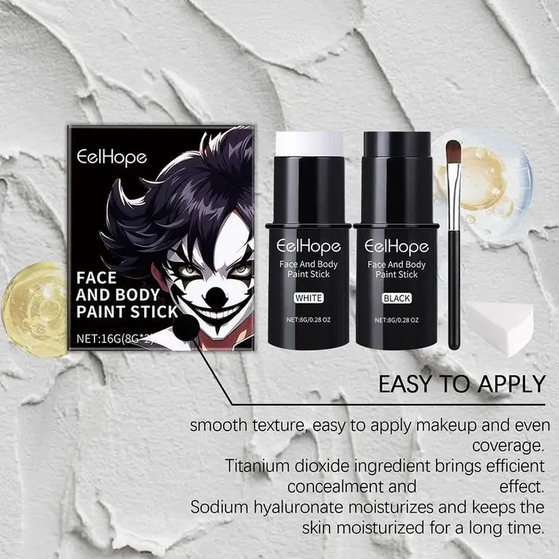 Cover Foundation Clown Färgglad Långvarig Vattentät Halloween Festlig Makeup Tillbehör Set Svart Vit Face Body Paint Kit — image 3