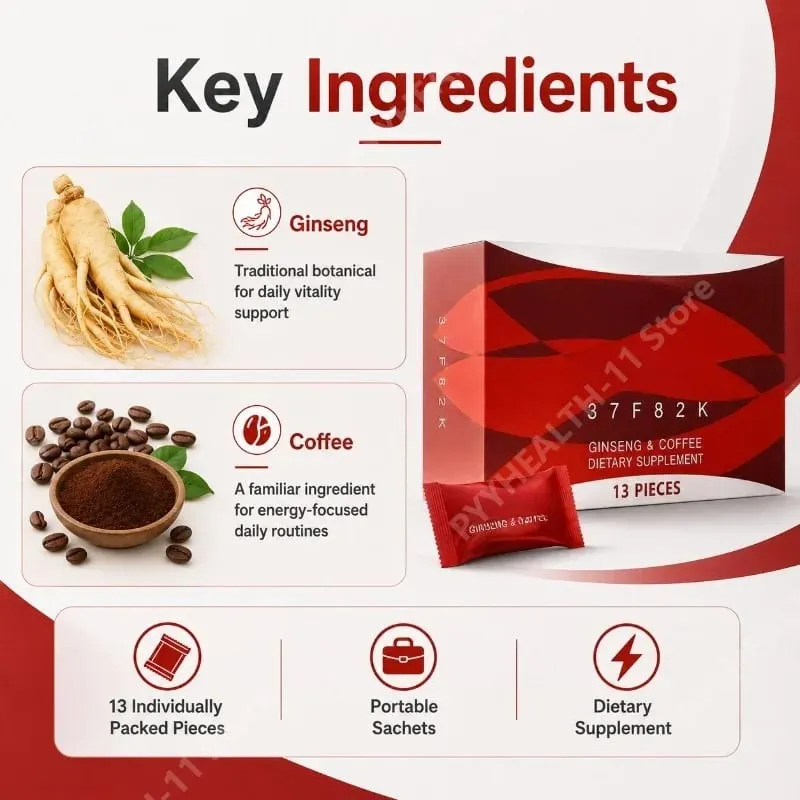 Ginseng Energy Coffee Support Sachets 13 Packs Herbal Vitality Supplement for Daily Focus Natural Stamina Support Portable Use — image 2