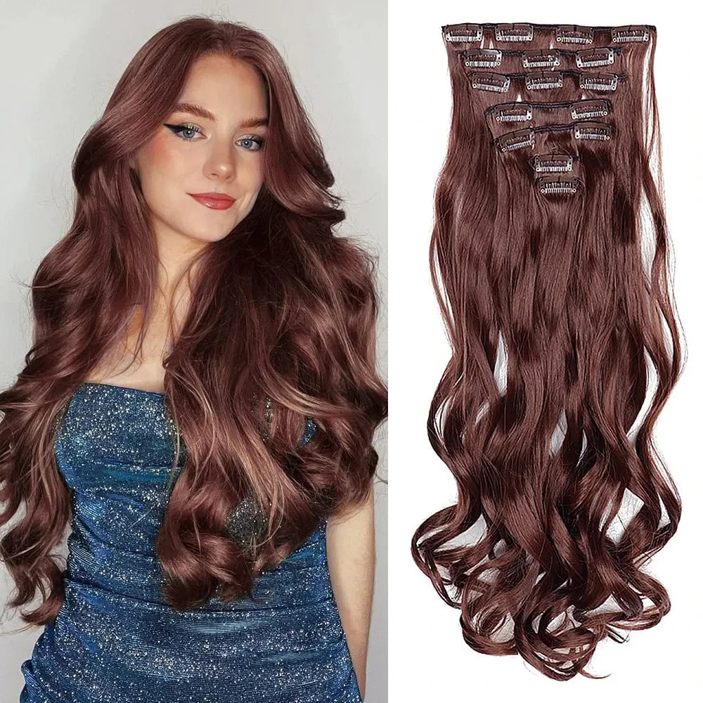 Synthetic Clip in Hair Extensions Purple hairpieces 7pcs/set 22inch Thick Hair for Women Girls Daily Party Cosplay — image 40