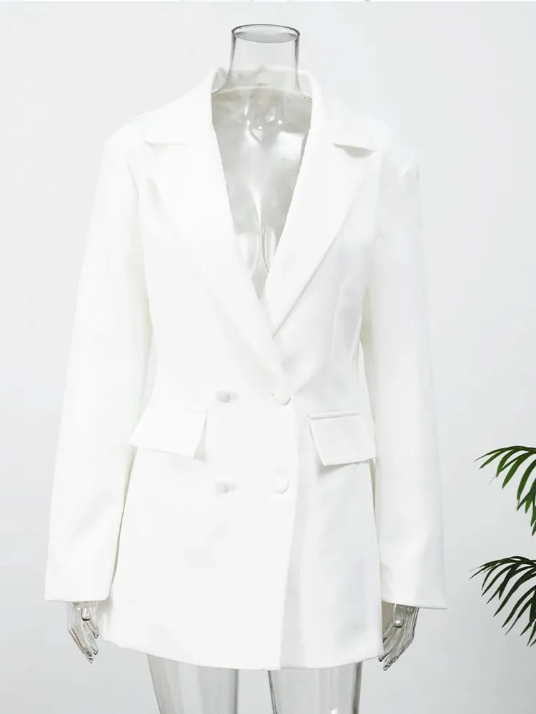 Lady Solid Waist Cinching Blazer Dress Fashion Full Sleeve Lapel V-neck Double Breasted Slim Vestidos 2026 Office Street Gown — image 4