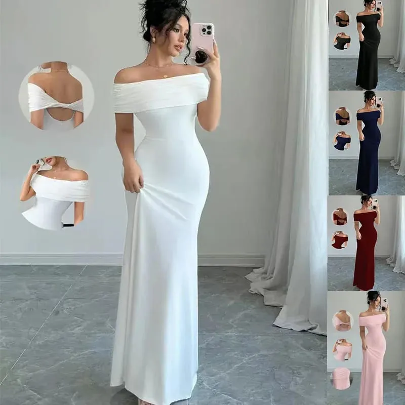 Off Shoulder Party Dress Women‘s Sleeveless Sexy Bodycon Midi Dress Elegant Bandage Cocktail Dress for Night Out — image 1