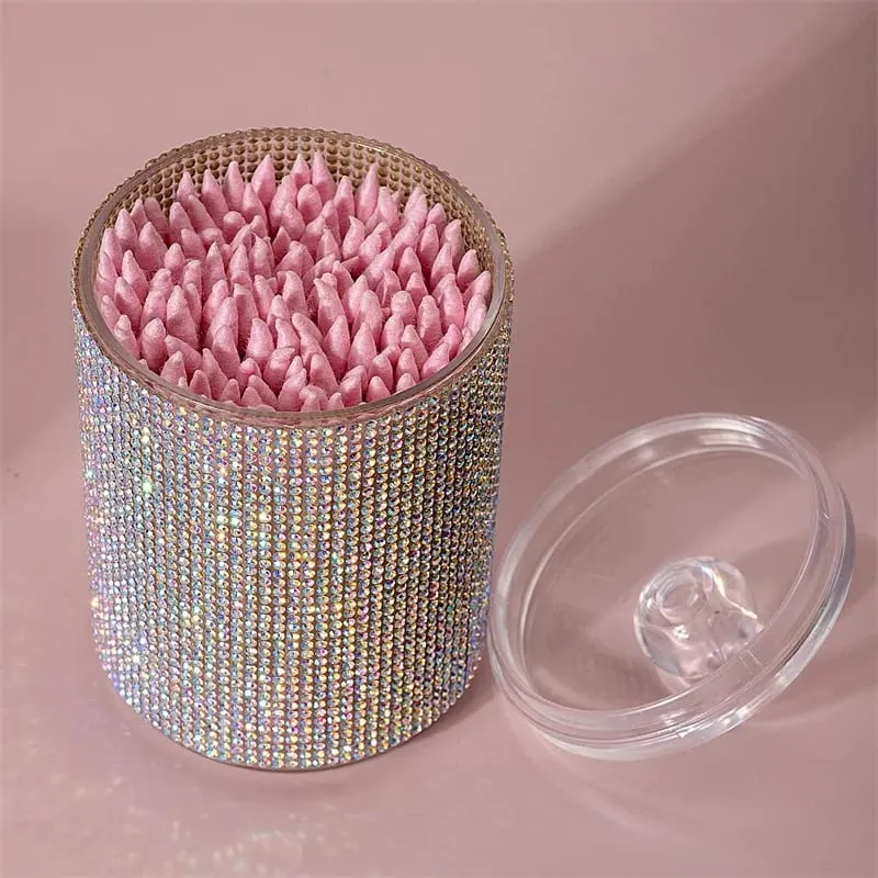 Luxury Diamond Cotton Swabs Storage Case Portable Makeup Cosmetic Organizer Dust-proof Jewelry Storage Container Makeup Tools — image 4