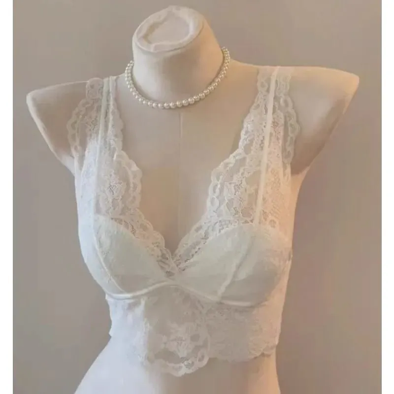 Women's French Lace Bralette Push Up Gathering No Underwire Backless Bra Sets Sexy See Through Lingerie Outerwear Camisole Top — image 1