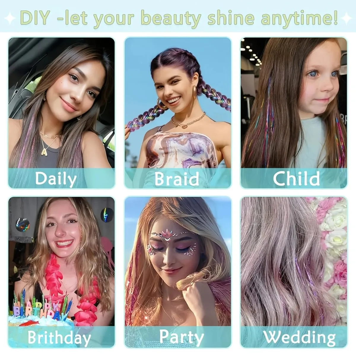 Hair Tinsel Clip in Rainbow Hair Accessories 24 Inch Fairy Hair Tinsel Kit for Women Glitter Extensions Synthetic for Christmas — image 7