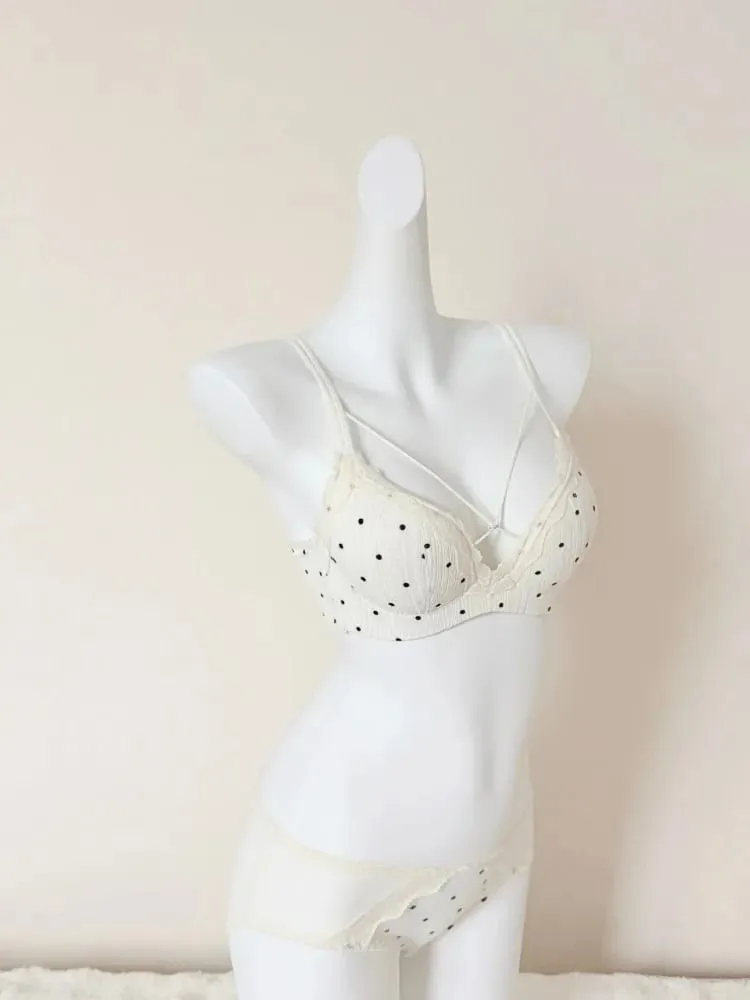 Hot Sale 2026 Sexy Polka Dot Lingerie Set Push Up Small Bust Enhance Side Support Anti Sagging Thin Straps Beautiful Back Bra