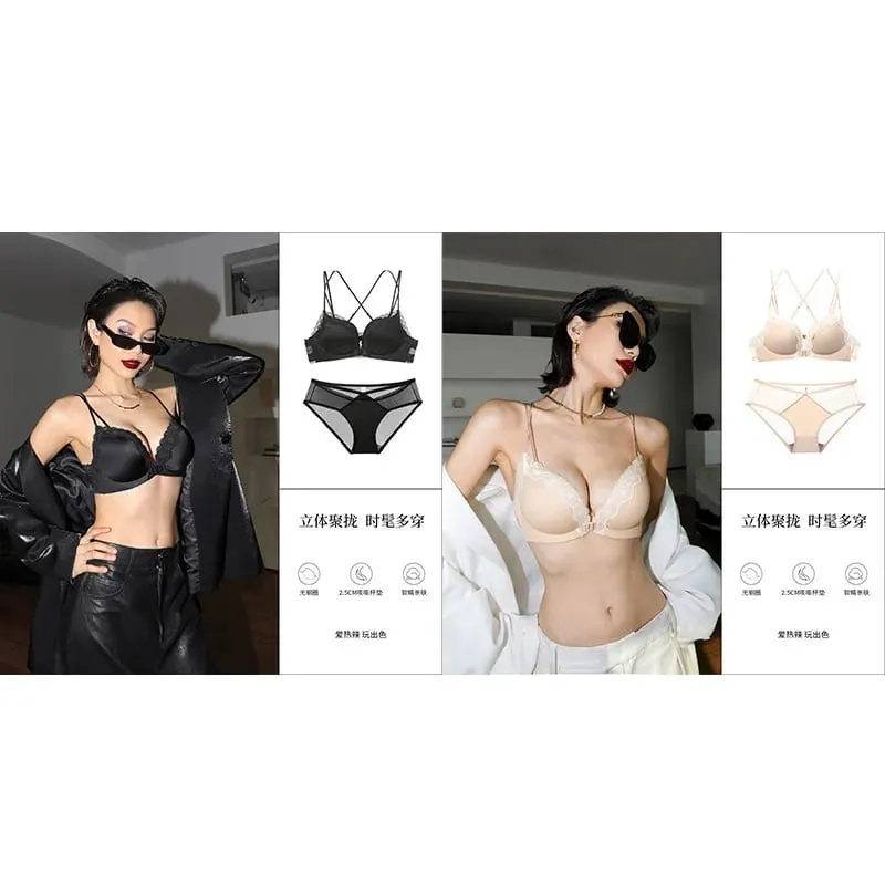 Victoria Style MOYISU Pink Leopard Wireless Bra Set Front Hook Design Push Up Bralette Sexy Back Lingerie To Boost Small Bust