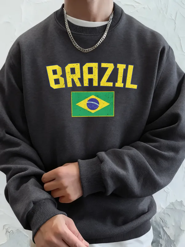 Brazil Letter And Flag Prints Man'S Pocket Streetwear Street Basic Hoody Crewneck Sport Sweatshirts Fleece Trendy Pullovers — image 13