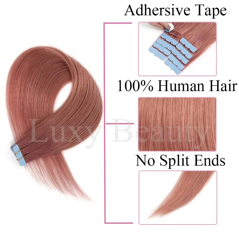 Colored Pink Mini Tape in Hair Extensions Invisible Seamless Tape in Human Hair 10pcs/set Red Green Purple Blue Mini Tape Hair — image 4