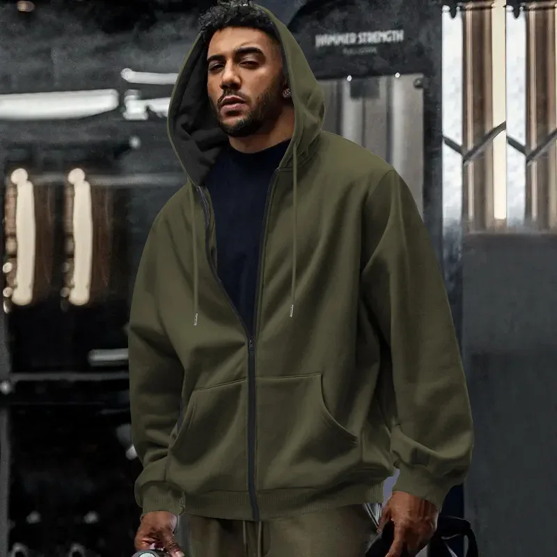 New 2026 Men's Autumn Casual Solid Long Sleeve Zipper Hooded Sweatshirt Coat Male Fashion Outdoors Sportswear Hoodies Jackets — image 21