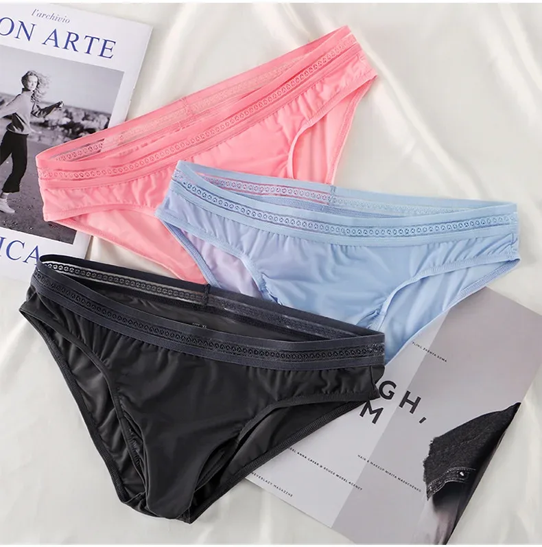 New Men's Ice Silk Briefs Ultra-thin Quick Dry High Elastic Lace Waistband Panties Sexy Seamless Breathable Bikini Underwear — image 30