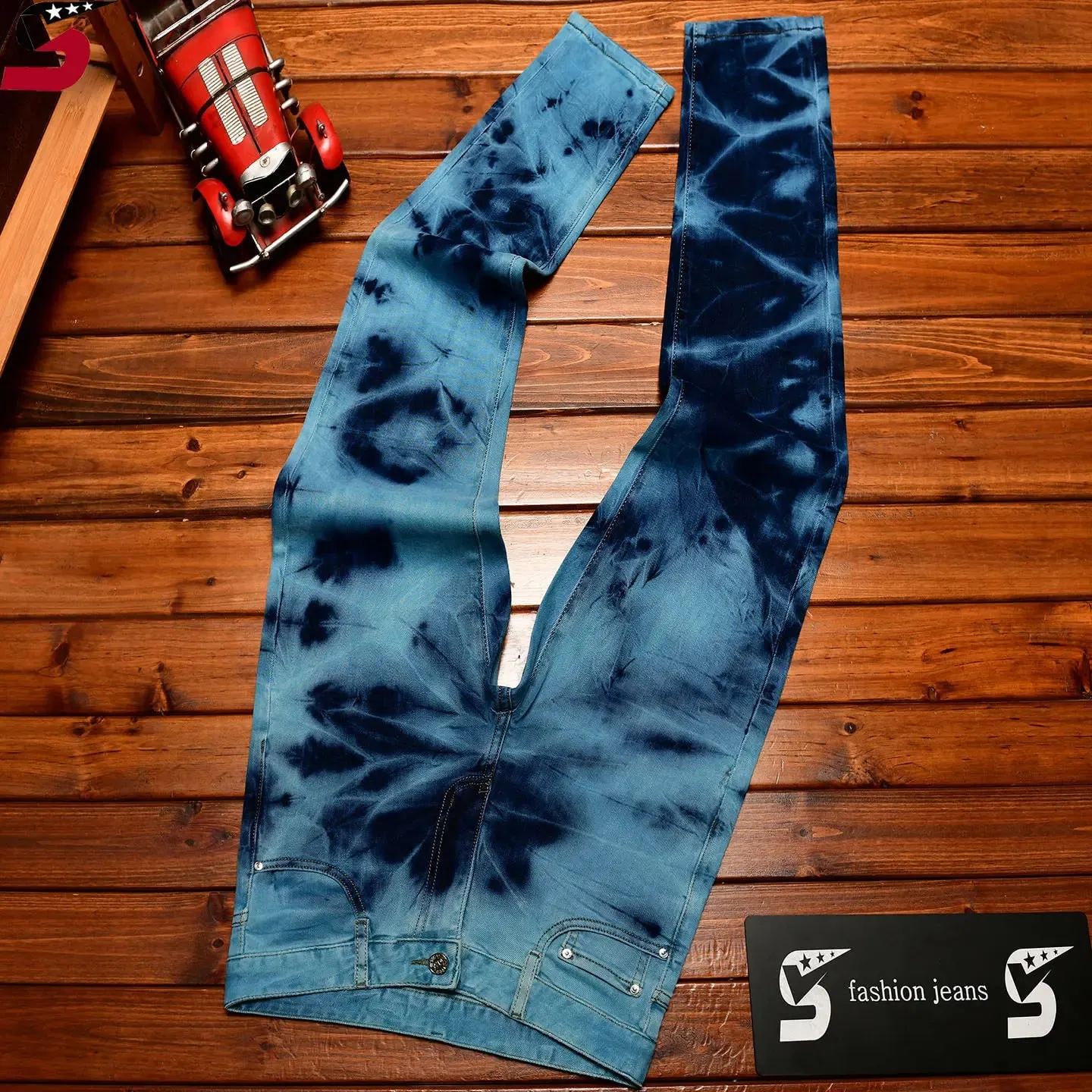 Retro Blue Black Ripped Jeans High Street Korean Version Trousers Y2k Baggy Pants Stacked Jeans Mens Cargo Pants — image 4