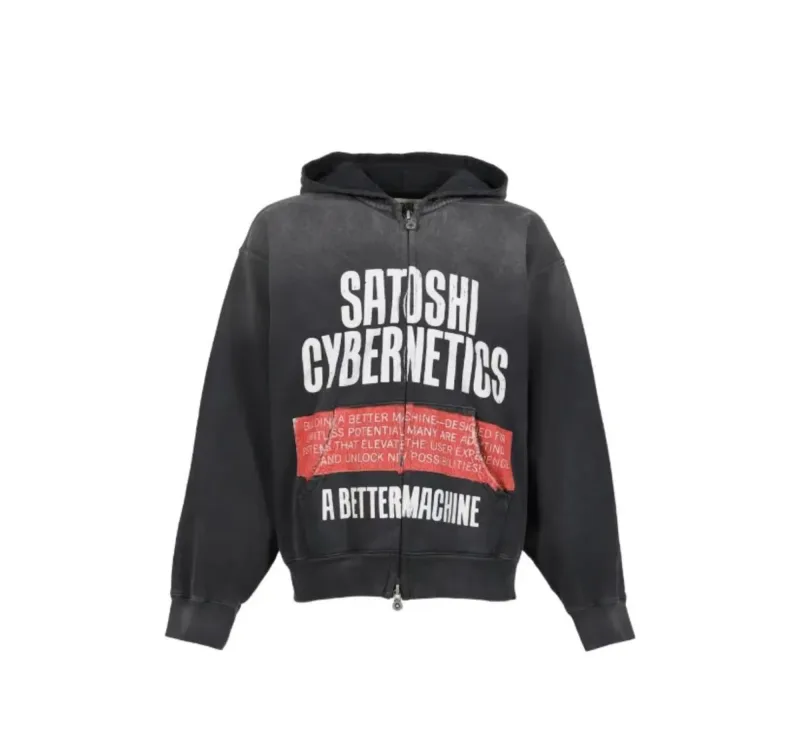 Street Brand 26SS“Cybernetics" Distressed Washed Old Zipper Cotton Winter High-Street Hoodies Sweater For Men