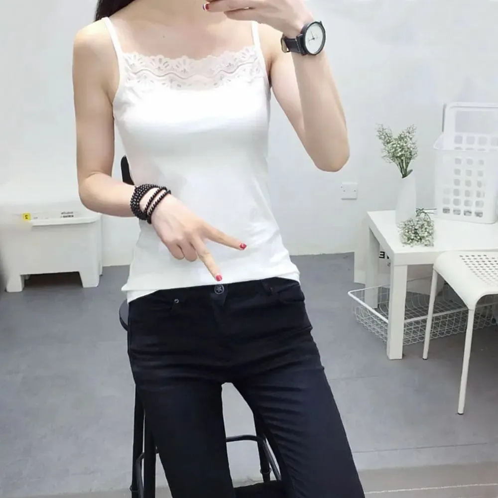 Casual Spaghetti Strap Summer Tank Tops With Lace Slim Cami Top Shirt Sport Underwear Vest Corset for Women — image 5