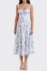 Women Summer Dress 2024 Fashion Floral Print Halter Sling V Neck Bra Sleeveless Gentle Woman mid-calf Dresses Vestidos GHH24128 — image 10