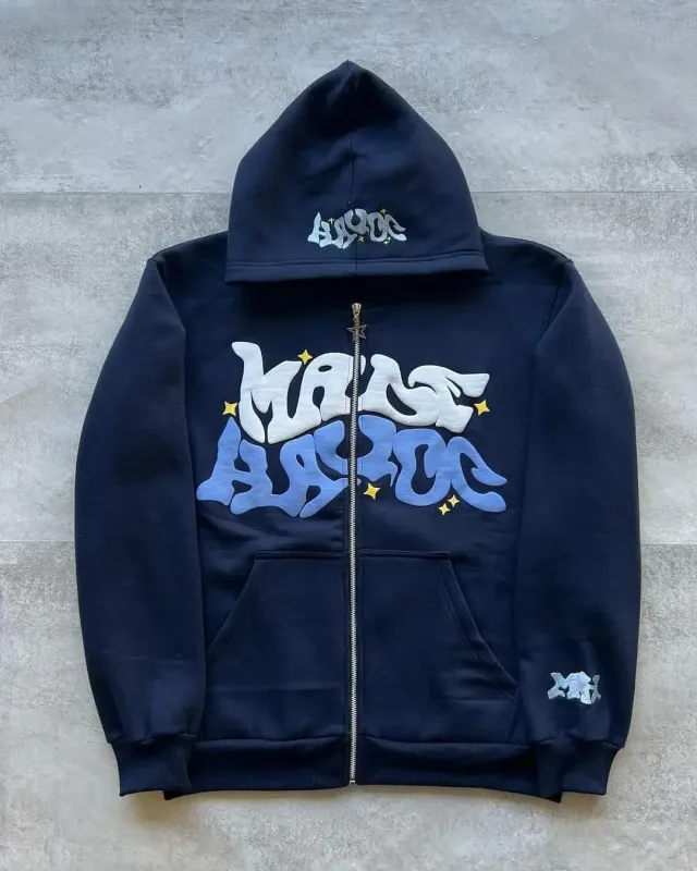 Zipper hooded sweatshirt with retro American letters suitable for men and women wearing Y2K jacket autumn/winter cardigan — image 9