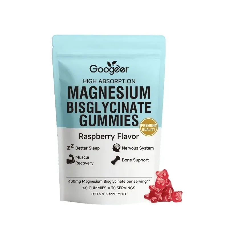 Magnesium Bisglycinate Gummies400mg Raspberry Flavor Supports Bone Health& Muscle Function Dietary Supplement for Adults60 Count