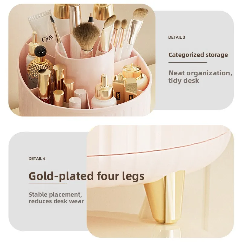 360° Rotating Makeup Organizer - 1pc Plastic Cosmetic Storage with 7 Compartments - Multi-Functional Holder for Brushes