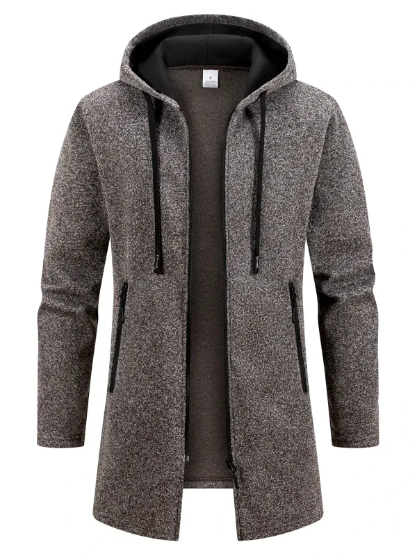 Men's Retro Zipper Jacket Mid Length Windbreaker Spring Autumn Winter Fleece Warm Jackets Fashion Casual Patchwork Yarn Coat — image 7