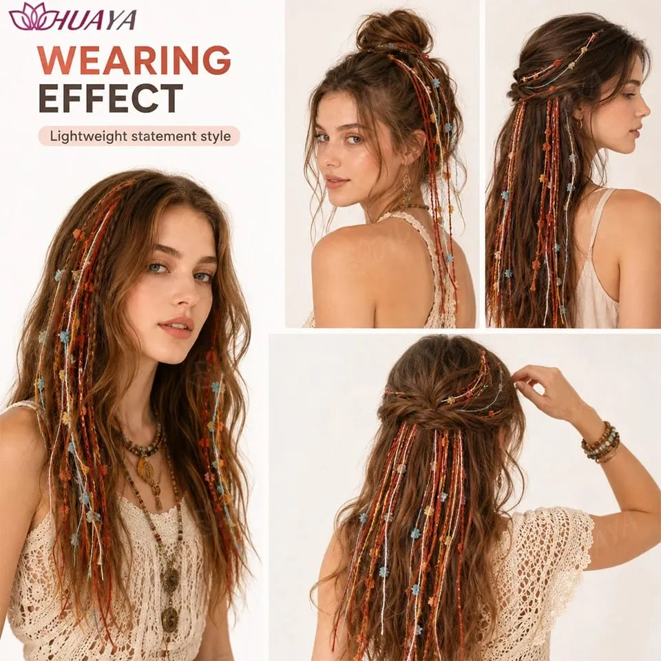 Synthetic Colorful Clip-in Hair Extension Boho Yarn Dreadlock Braids Festival Party Hair Accessories para sa mga Babae — image 6