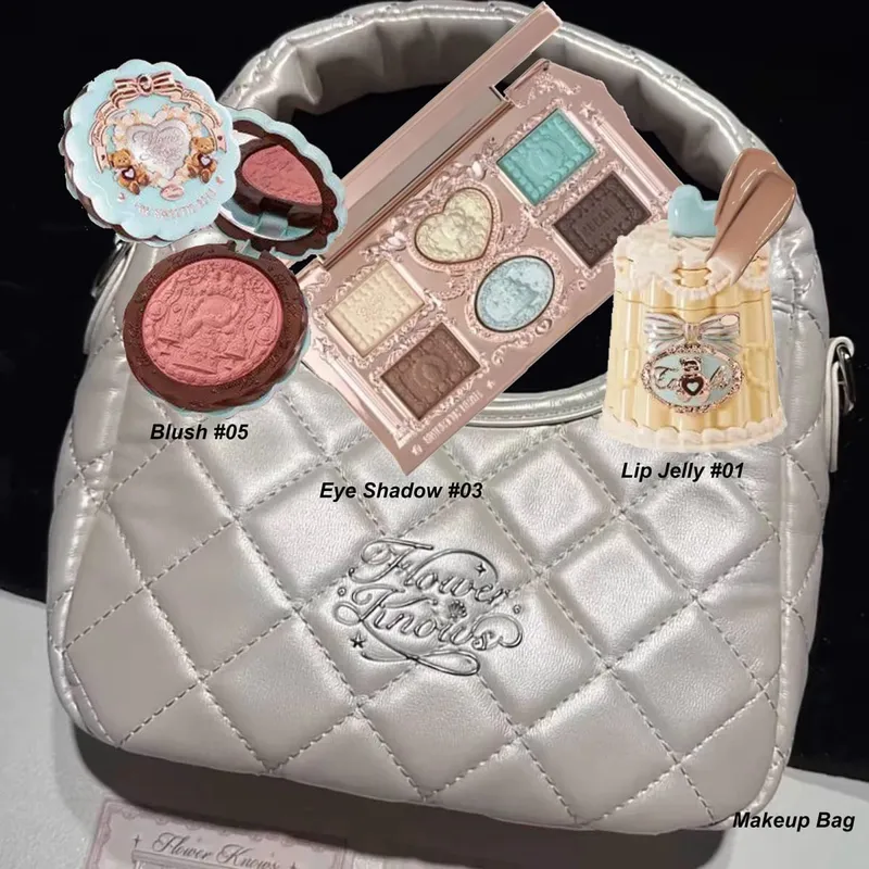 Flowerknows All In One Mackup Set Confezione regalo Flower Knows Glitter Eye Shadow Palette Fard Rossetto lucido a lunga tenuta con borsa — image 2