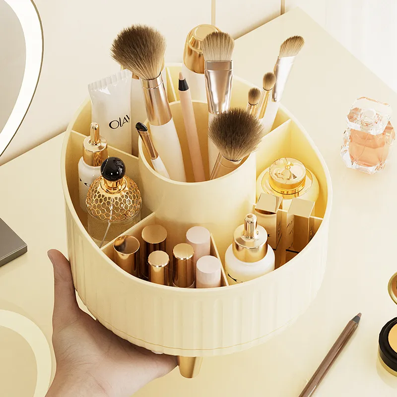 360° Rotating Makeup Organizer - 1pc Plastic Cosmetic Storage with 7 Compartments - Multi-Functional Holder for Brushes