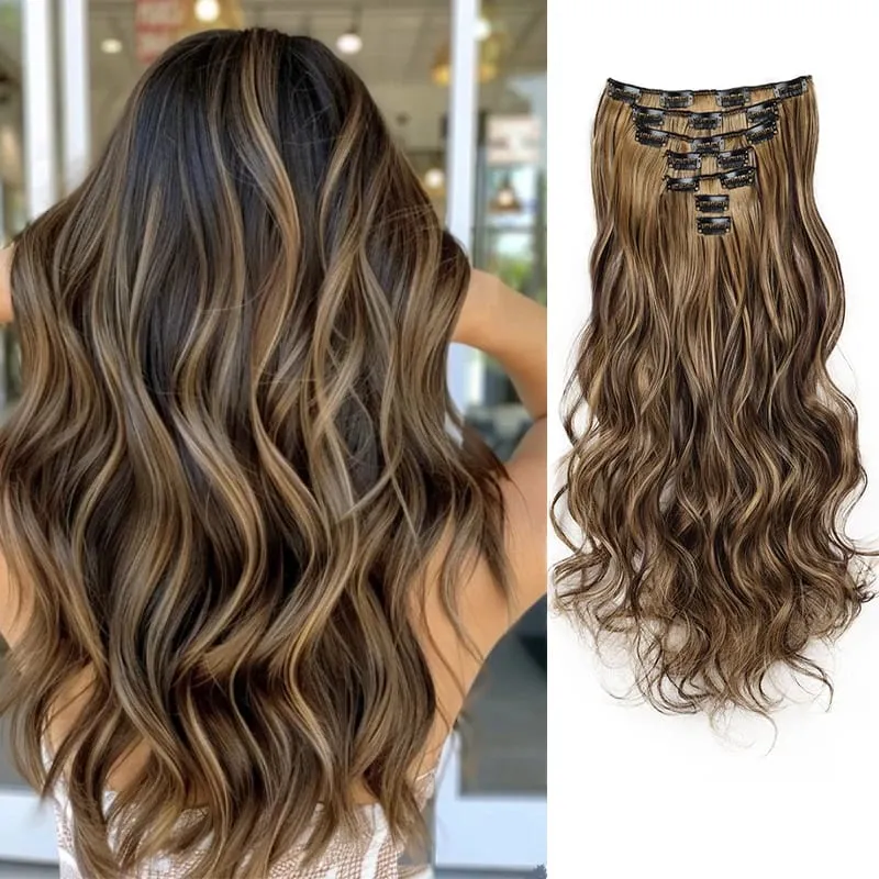 24Inch Synthetic Long Wavy Curly Hair Extension 7pcs/set Soft Invisible Cilp Thick Fluffy Hairpiece for Women Daily Use — image 12