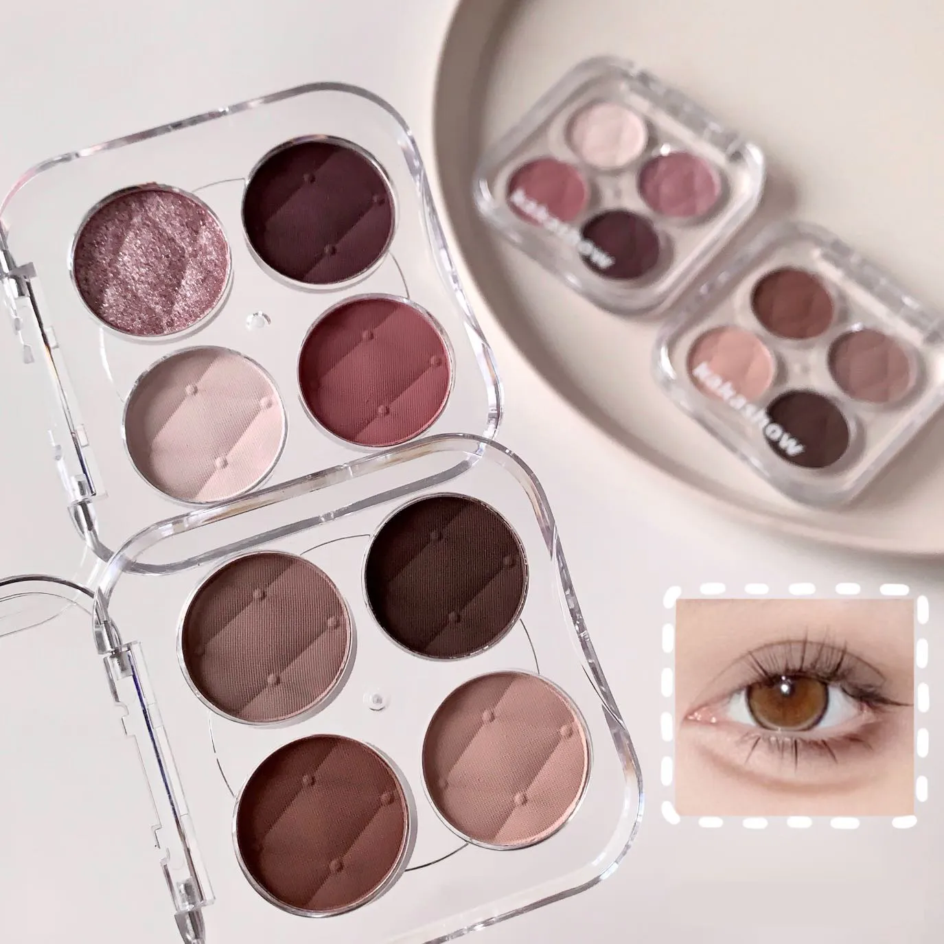 4 Color Eyeshadow Palette Shiny Peach Pink Eye Shadow Matte Milk Tea Eyes Makeup Palette Waterproof Glitter Shimmer Eye Cosmetic — image 7