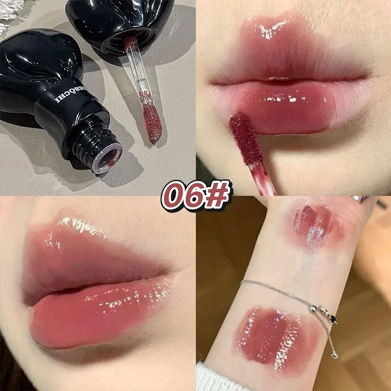 Arco tubo aguado espelho lábio matiz doce cinza rosa hidratante brilho labial vidro brilhante à prova dwaterproof água lábio esmalte lábios gordos cosméticos