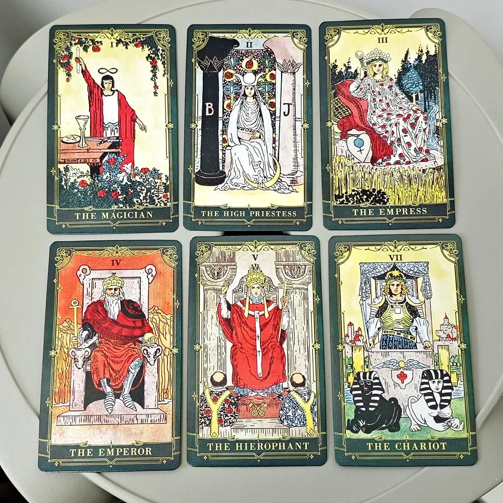 A.E. Classic Tarot 78 ks Rider Waite System Tarotové karty se zlacenými okraji tmavě zelené s průvodcem pro začátečníky 10,3*6cm — image 4
