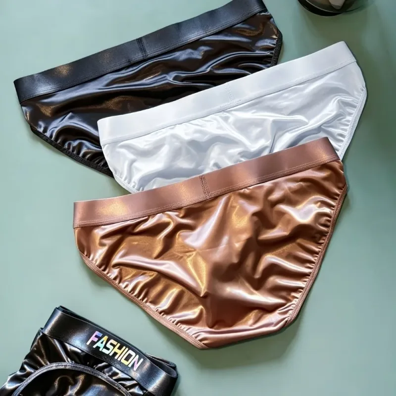 Underwear Men's Triangle Panties Low Waist Ultra Smooth Satin Silky Briefs Lingerie Gradient Letter Glossy Underpants Large Size — image 6