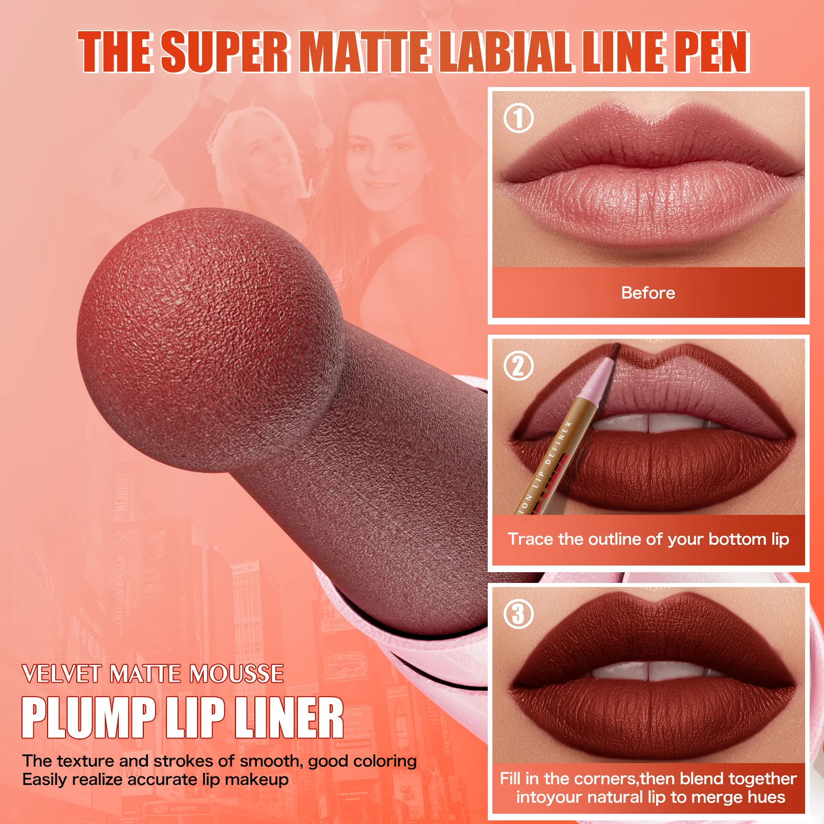 Longwear Liquid Lip Liner עמיד למים 24 שעות עמיד ארוכות טווח שפתיים Liner Stain Marker Pen 2-in-1 Lipliner מט חצי קבוע