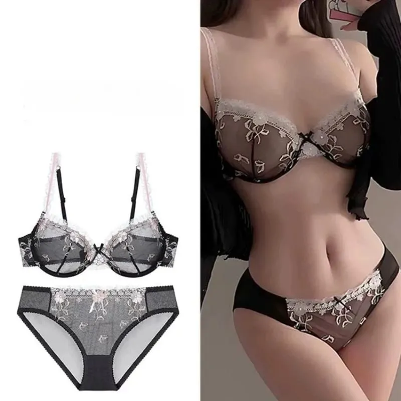 Delicate French Lace Lingerie Set White Mesh Embroidery Push‑Up Bra Panty Suit Plus Size Ladies Daily Wear Intimates — image 2
