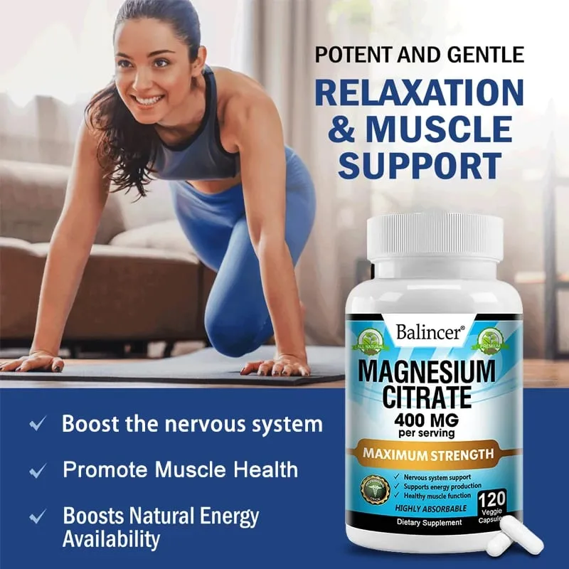 Magnesium Citrate 400 Mg - Muscle Nerve and Energy Support Promote Muscle Relaxation Non-GMO 120 Capsules