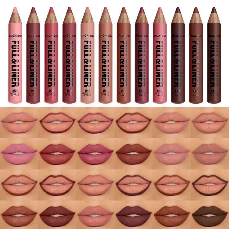 Matte Lip Liner Son Môi Bút Gỗ Có Thể Cắt Kẻ Viền Môi Lâu Dài Không Dính Vào Cốc Không phai màu