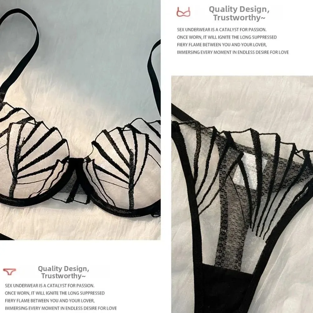 Sexy Women's Bra Set Ultra Thin Breathable Lace Mesh Lingerie Set Comfortable Lightweight Scallop Transparent Lingerie Set