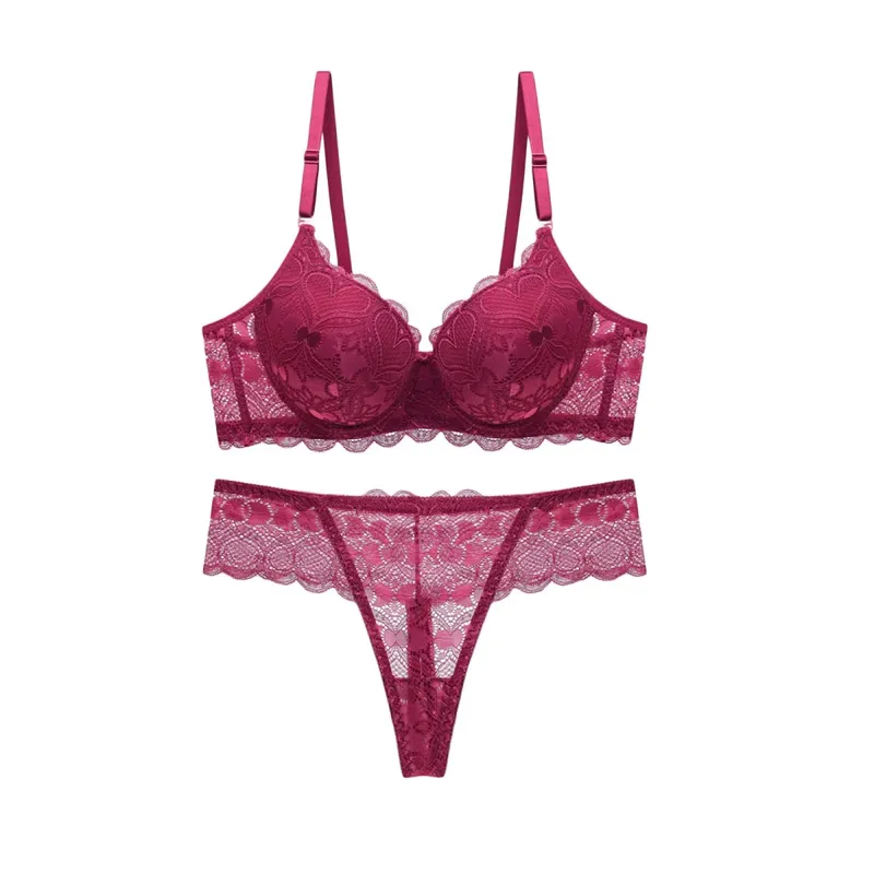 Women s Floral Lace Lingerie Set Sheer Mesh Seductive Babydoll Push up Bra and Panty 2 Pcs Set with Garter Belt — image 9