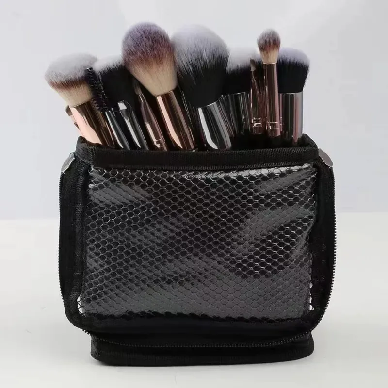 Standing Mesh Makeup Brushes Bag Waterproof Makeup Brush Storage Organizer Holer Women Girl's Comestics Toiletry Bag