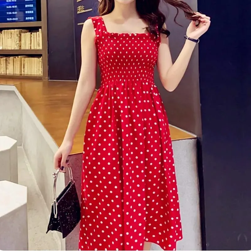 Summer Befree Beach Long Vintage Dots Casual Ruffles Elegant Party Maxi Strap Camis Silky Dress Vestidos Sexy Dresses Women — image 2