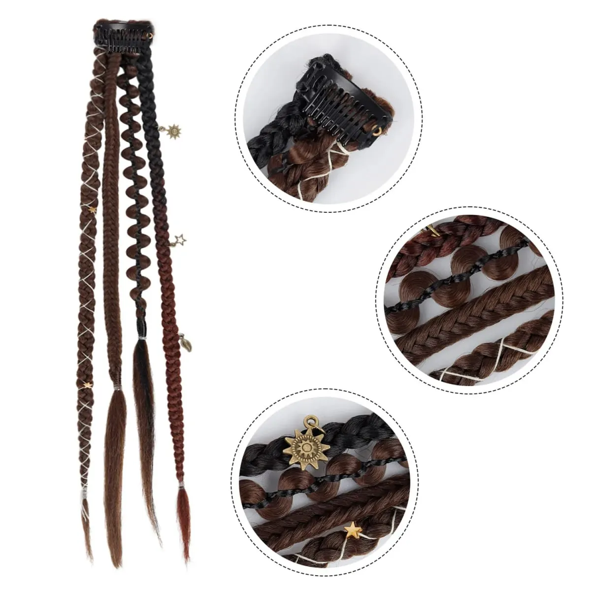 2Pcs Clip in Braided Hair Extensions for Women 16/20 Inch Handmade Synthetic Boho Clip in Braid Hairpieces with Beads & Charms — image 3