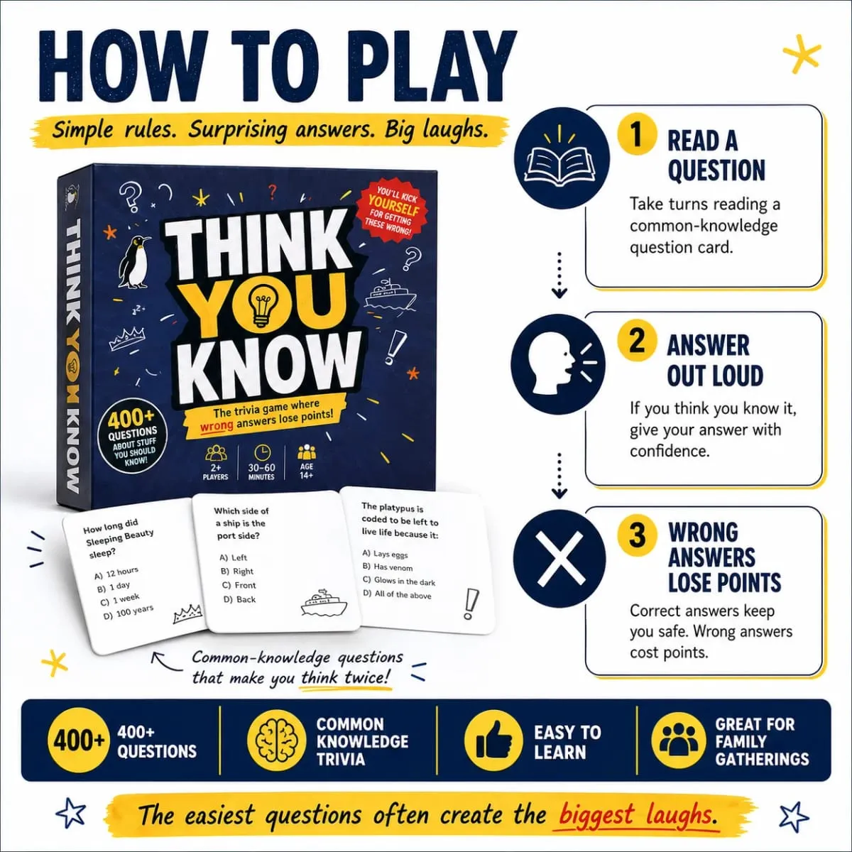 Funny Trivia Card Game Everyday Knowledge Challenge Brain Teaser Party Game Fast Thinking Question 400 Questions 110 Cards — image 3