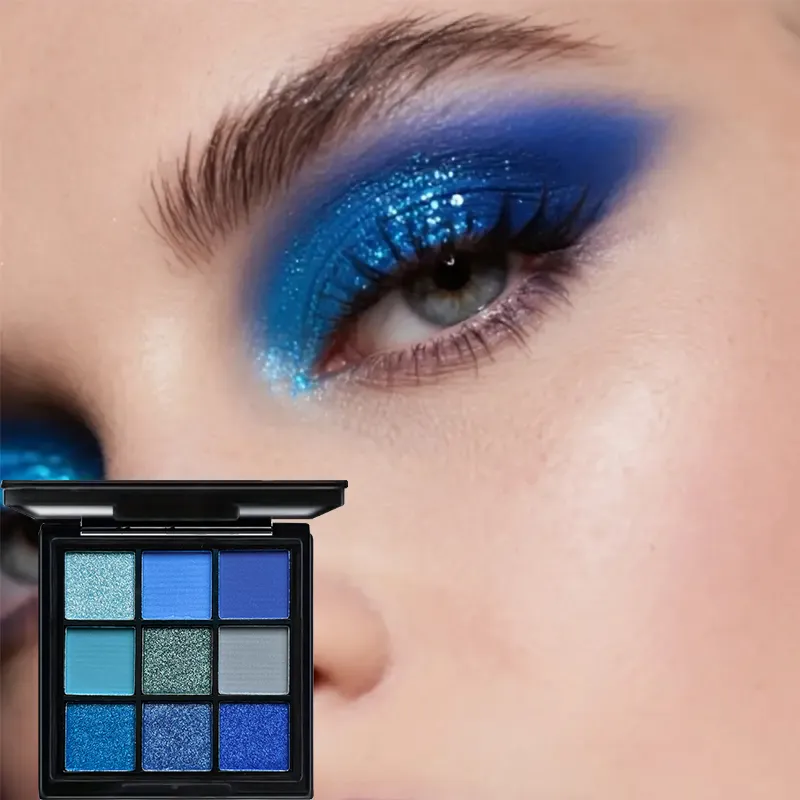 Luxurious Blue 9 Color Eyeshadow Palette - Velvet Matte and Shimmer Effect Durable Waterproof Long-Lasting Smoky Eye Makeup — image 3