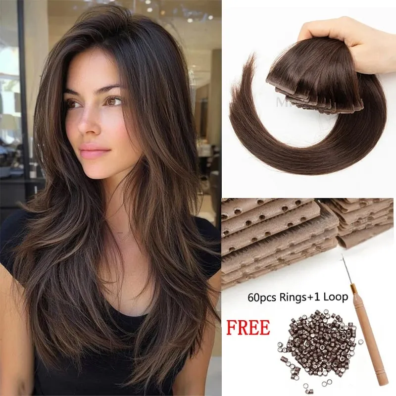 Butterfly Weft Hair Extensions Human Hair Glue-Free Double Invisible Weft with Micro Beads Natural Volume and Length 12-24Inches — image 2