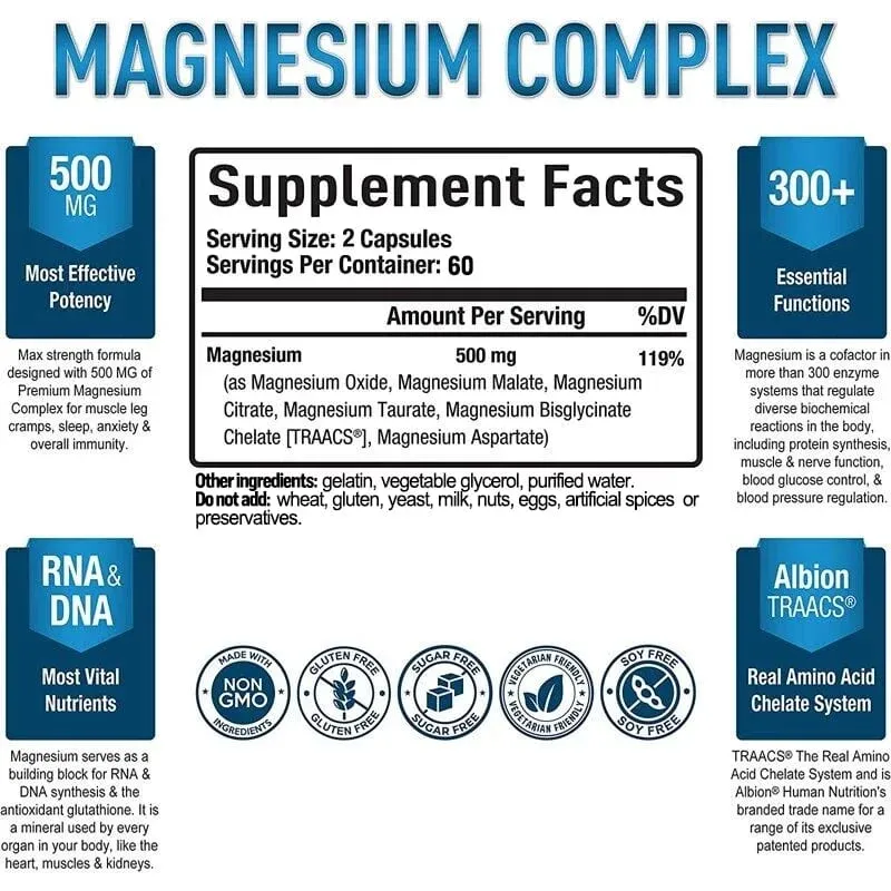 Magnesium Complex Capsules - Muscle and Cardiovascular Health Supplement Sleep Stress and Anxiety Formula — image 6