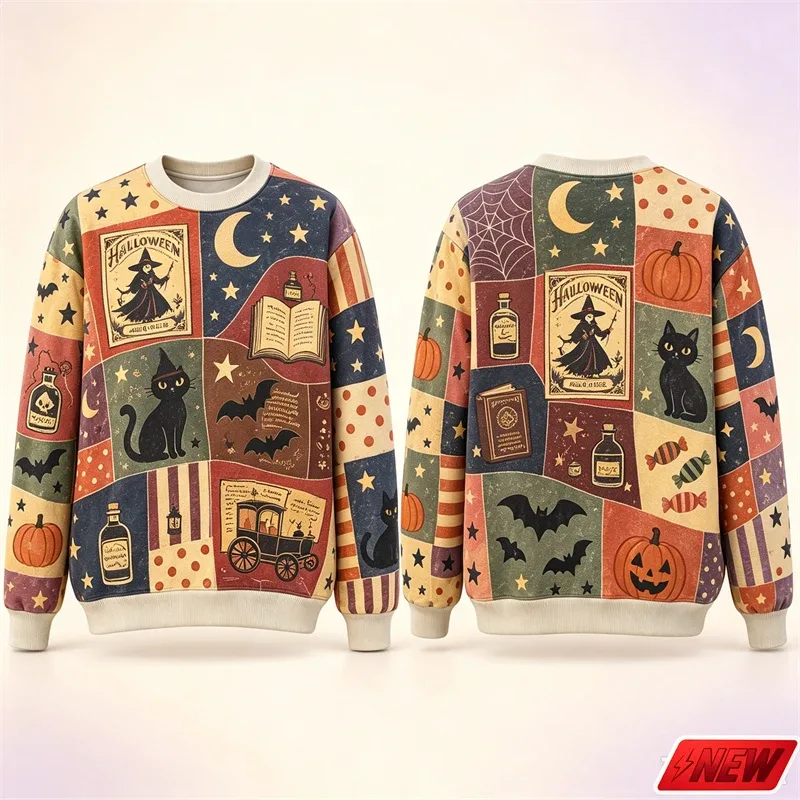 Halloween Splicing Patterns Sweatshirt Men 3D Print Pumpkin Cat Long Sleeve Pullover Hoodie Quick Dry Holiday Costume Top Unisex — image 7