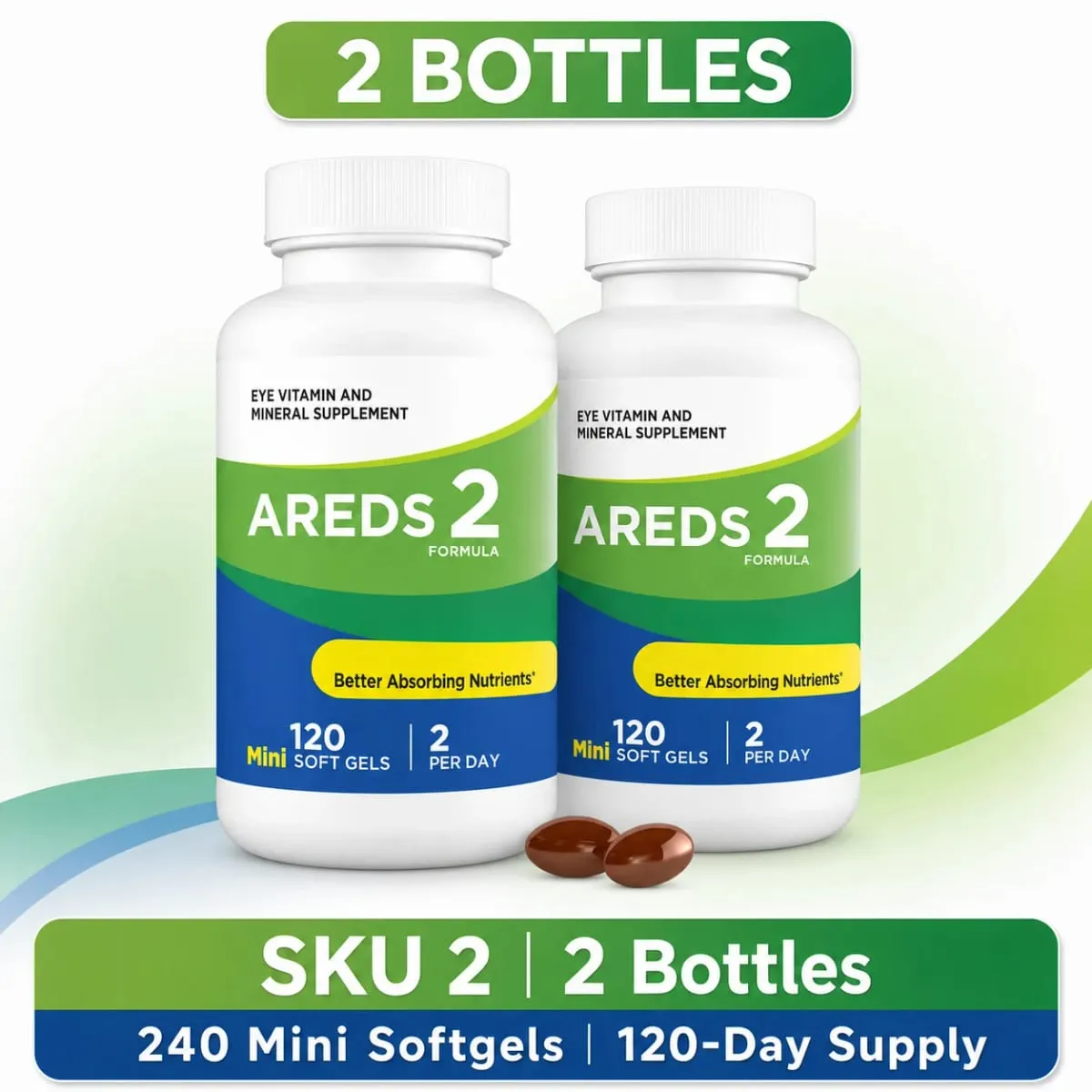 2 Formula Eye Vitamin Supplement with Lutein Zeaxanthin Vitamin C E Zinc & Copper 120 Mini Softgels for Vision Health
