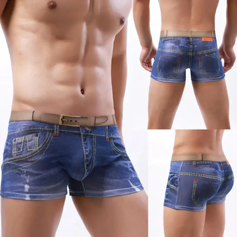 1PC Men's Briefs Boxer Briefs Cotton 3D Denim-Printed Boxer Briefs Fashionable and Sexy — image 2
